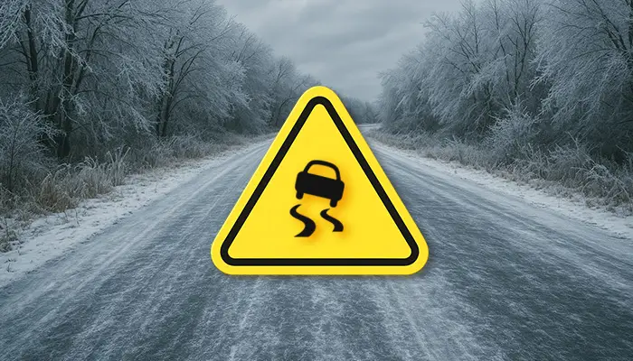 Ilustracja alertu pogodowego: oblodzenie dróg