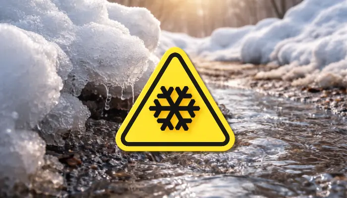 Ilustracja alertu pogodowego: roztopy