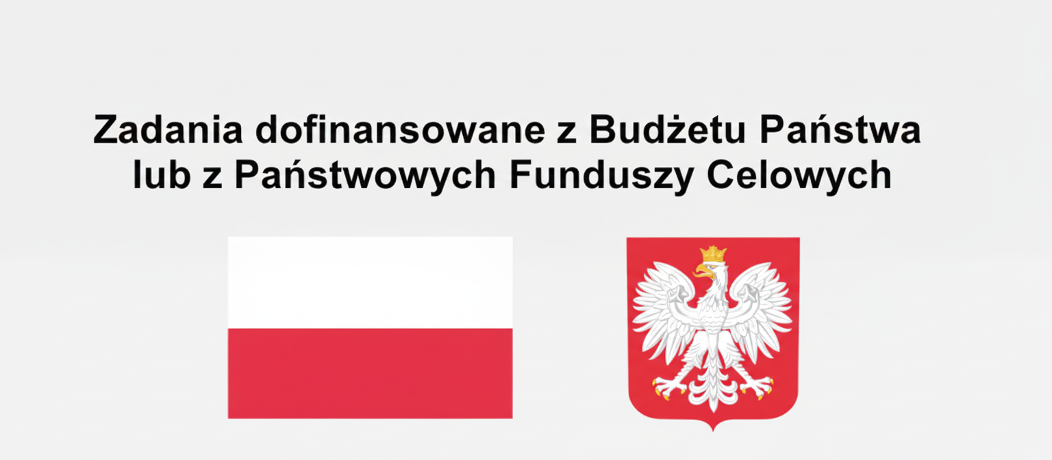 Flaga Polski w poziome pasy biały i czerwony oraz godło Polski z białym orłem w koronie na czerwonym tle, czarny tekst na białym tle.