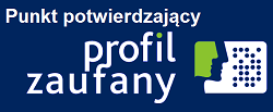 Niebieskie tło z białym napisem "punkt potwierdzający profil zaufany" oraz zielono-biała ikona dwóch twarzy i kropek po prawej stronie.